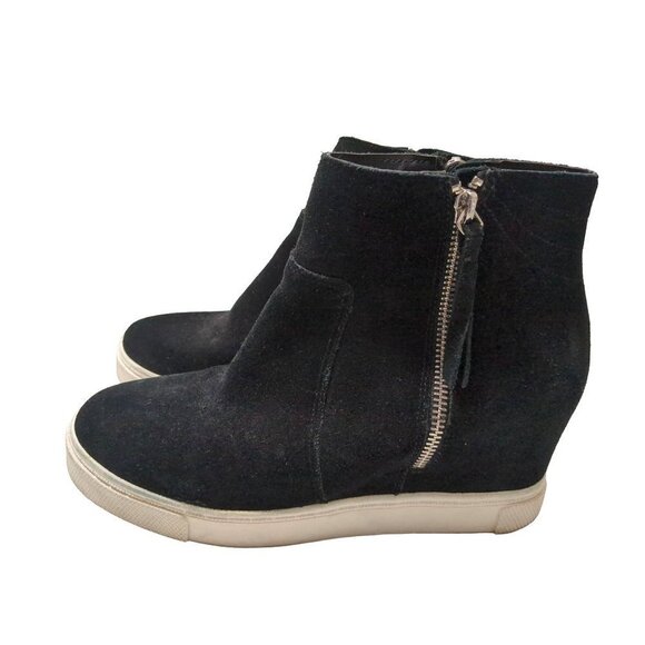 Steve Madden Hidden Wedge Sneaker Bootie Womens 8.5 Ankle Boot Black Suede Saidi - Picture 1 of 9